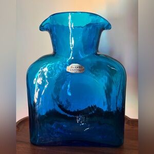 Vintage Blenko Art Glass Water Bottle 384 Sapphire Blue 70’s